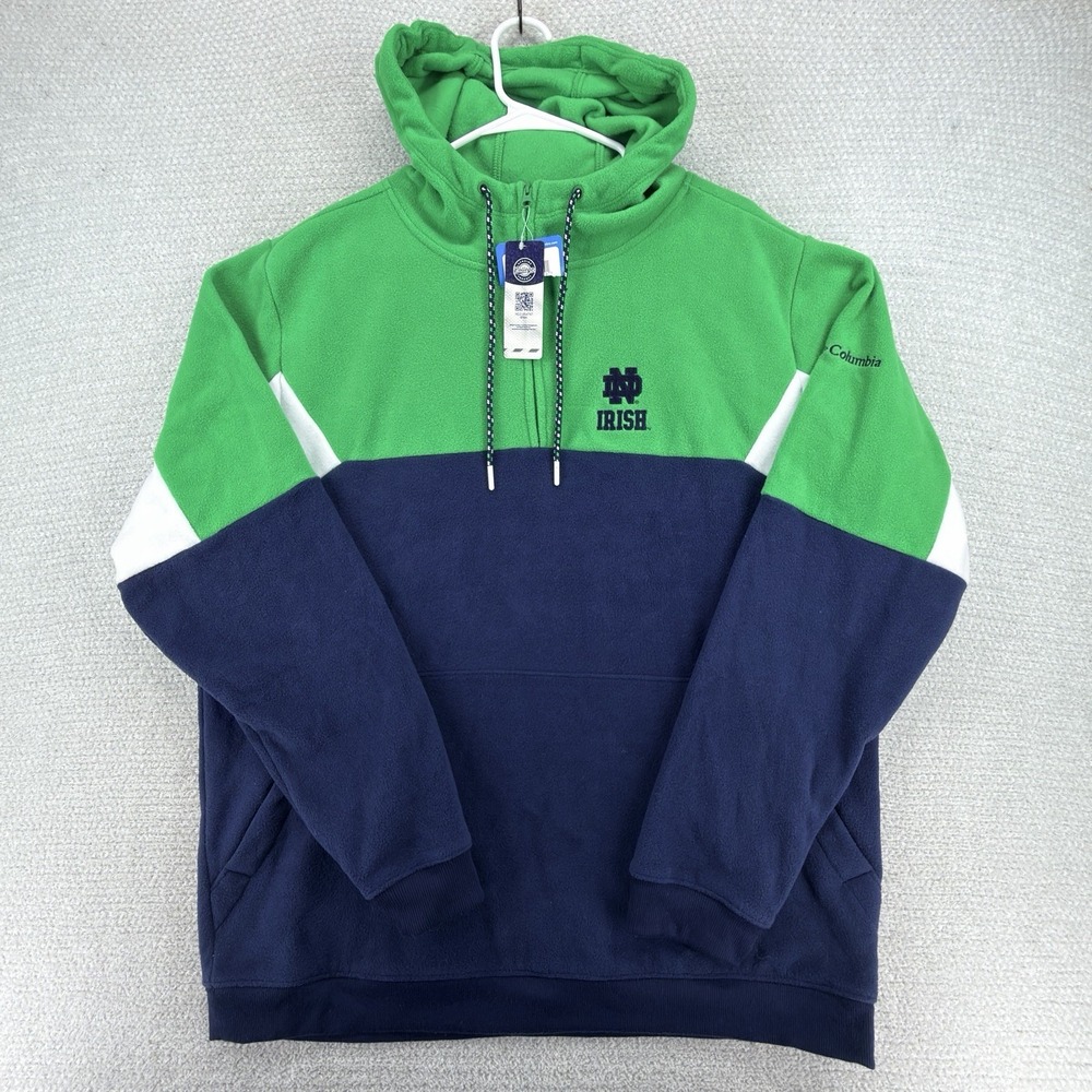NWT Columbia Notre Dame Fighting Irish Fleece Hoodie Mens XL Green Navy